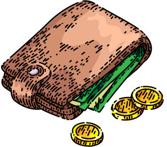 wallet with money and coins