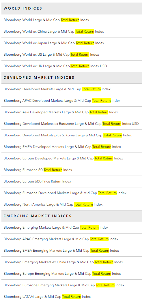 bloomberg indicies mostly using total return