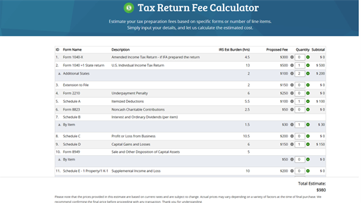 Tax Return Fee Calculator thumbnail