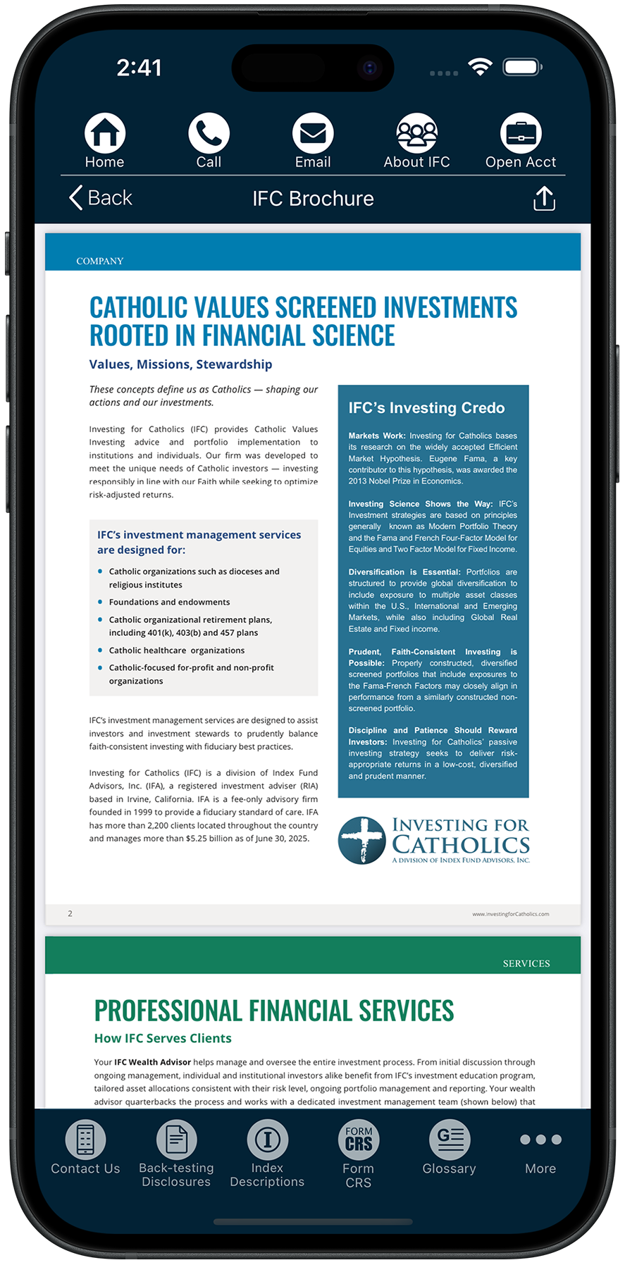 IFC App Screenshot Catholic Values Investing