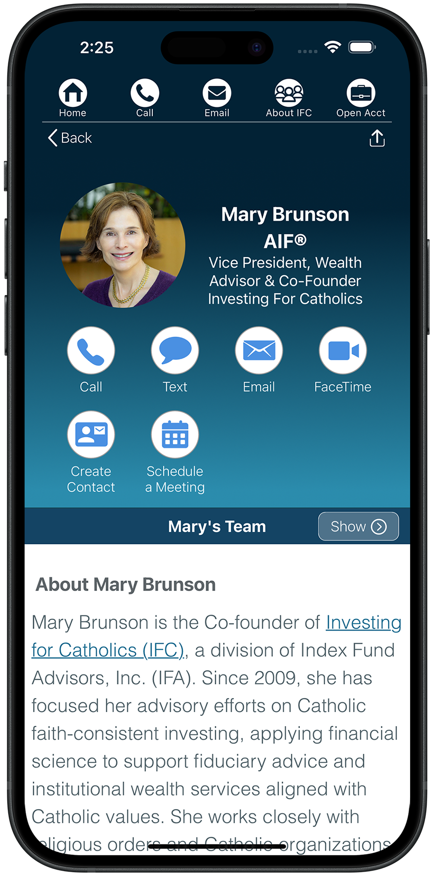 IFC App Screenshot Advisor Mary Brunson